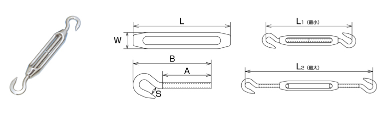 ステンレス 枠式ターンバックル （フック＆フック） | 株式会社 水本